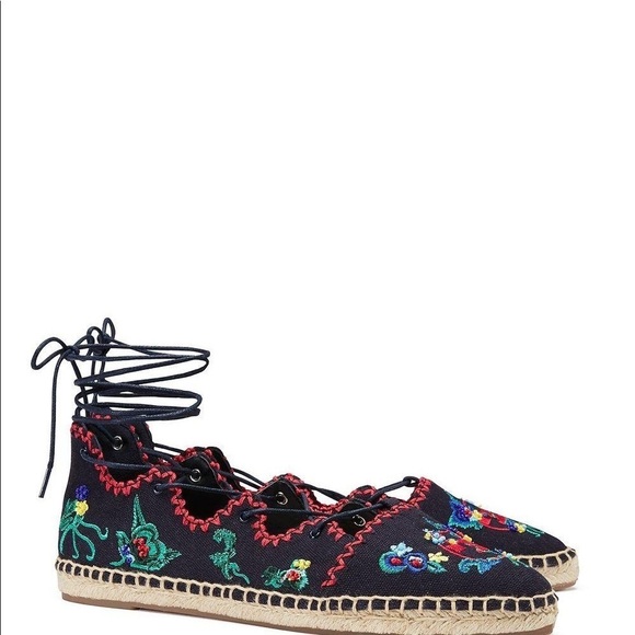New Tory Burch Sonoma Lace up Embroidered Gillie Espadrille size 7 - Picture 8 of 10